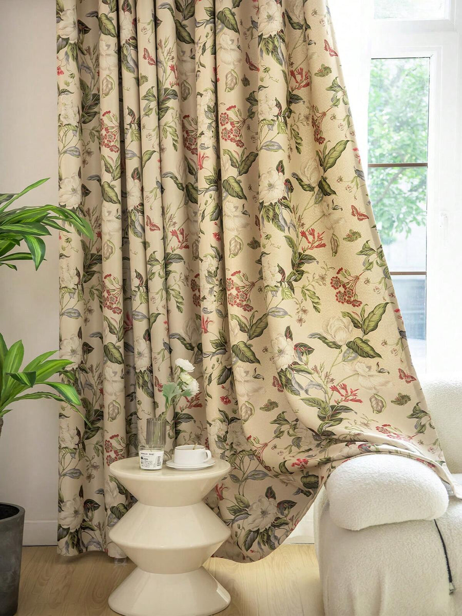 1pc Printed Blackout Curtains With Hooks