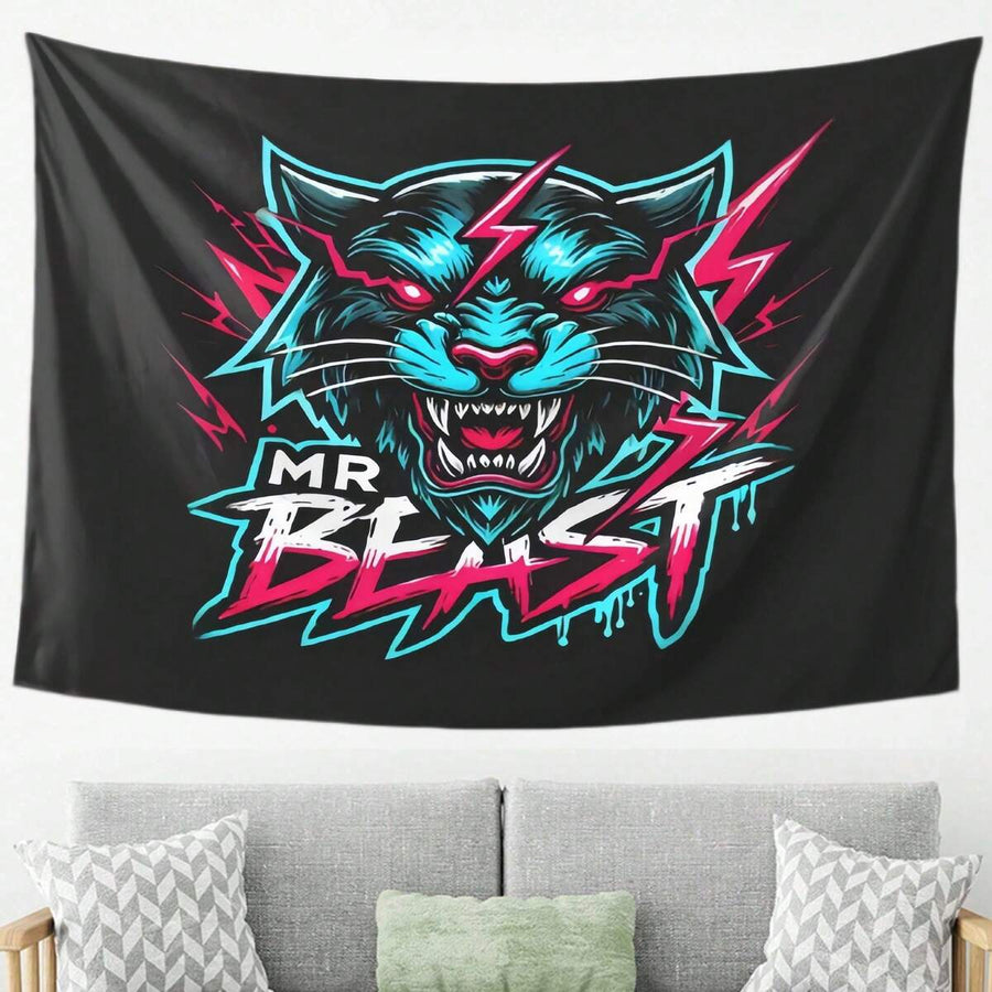 MrBeast Theme Tapestry, Polyester Fiber Wall Decoration, Suitable For Living Room, Bedroom, Office, Home Party Live Streaming Indoor Use, Fun Wall Design, Polyester Material, Party Background Cloth, Home Decoration, Anime Style,